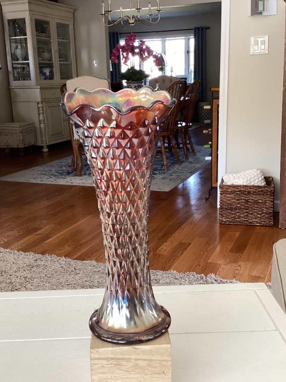 Antique Carnival Glass Northwood Diamond Point Amethyst Vase